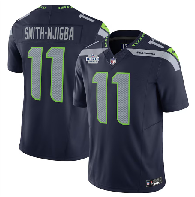 Men's Seattle Seahawks #11 Jaxon Smith-Njigba Navy 2023 F.U.S.E. With Prem1ere Patch 90th Anniversary Vapor Untouchable Limited Stitched Football Jersey Men's Seattle Seahawks #11 Jaxon Smith-Njigba Navy 2023 F.U.S.E. With Prem1ere Patch 90th Anniversary Vapor Untouchable Limited Stitched Football Jersey